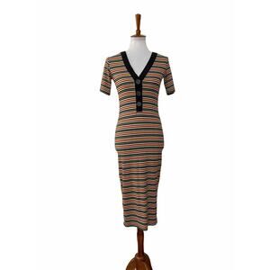 Zara Womens Striped Pullover Bodycon Dress Short Sleeve Multicolor S Small